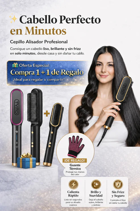 TYMO™ Cepillo Alisador Multifuncional | Sin Frizz y Brillo Perfecto | +1 De Regalo Hoy 🎁